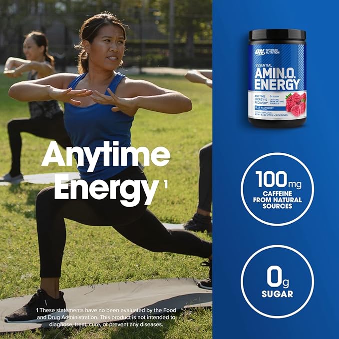 Optimum Nutrition Amino Energy - Pre Workout with Green Tea, BCAA, Amino Acids & Micronized Creatine Monohydrate Powder, Unflavored, Keto Friendly, 60 Serving