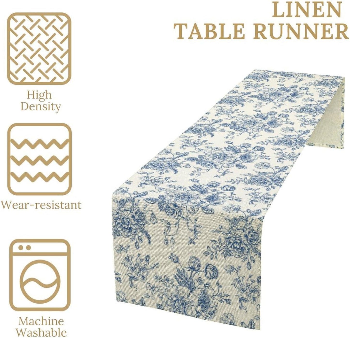 Floral Table Runner, Retro Blue Flower Chinoiserie Sketch Pattern Print Table Runner for Kitchen Dinning Table Runner Decor Home Wedding Party Holiday, 13x60 Inch