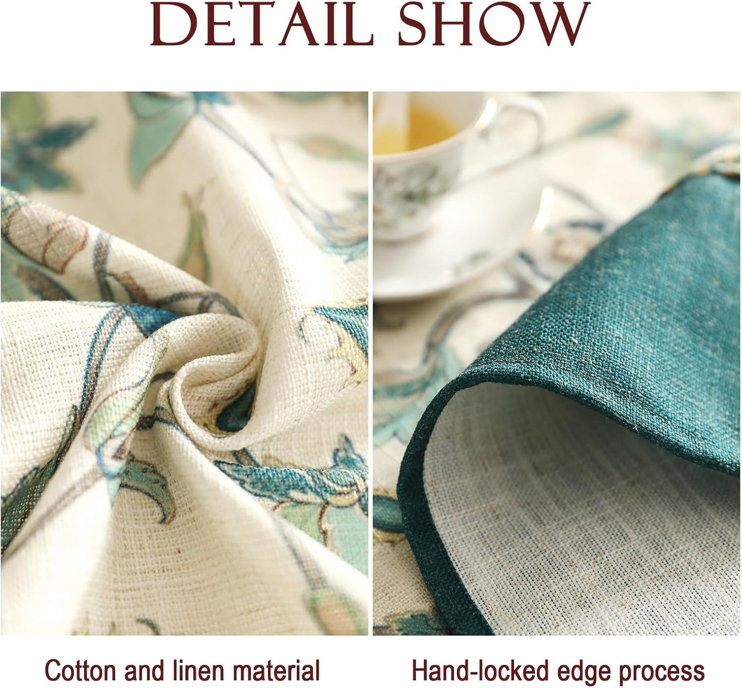 patdrea Designer Green Square Table Cloth,Vintage Floral Linen Durable Breathable French Tablecloth,Dacorative Table Cover for Kitchen Dining,Christmas,Thanksgiving,Tea Party,67"x67"-Noah