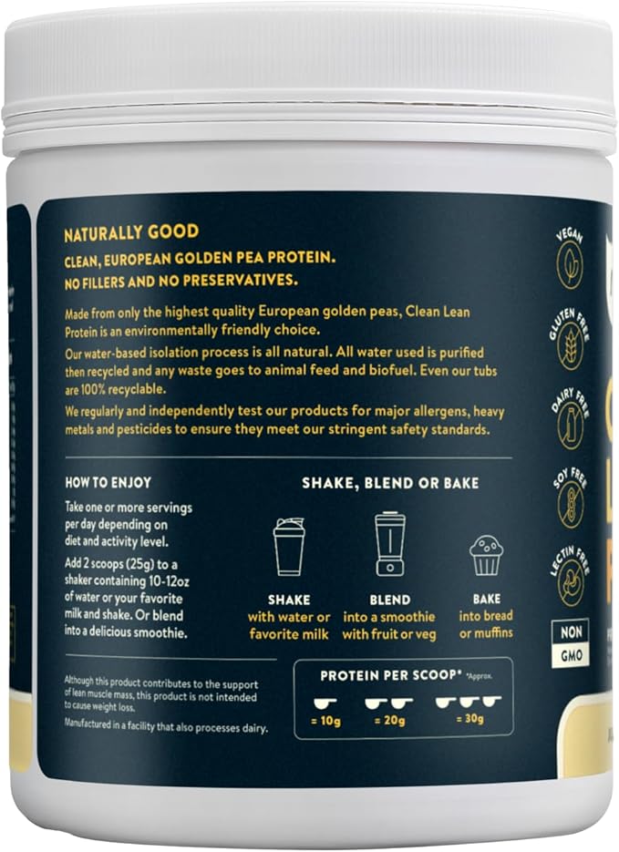 Nuzest - Pea Protein Powder - Clean Lean Protein, Premium Vegan Plant Based Protein Powder, Dairy Free, Gluten Free, GMO Free, Protein Shake, Just Natural (UNFLAVORED), 20 Servings, 1.1 lb
