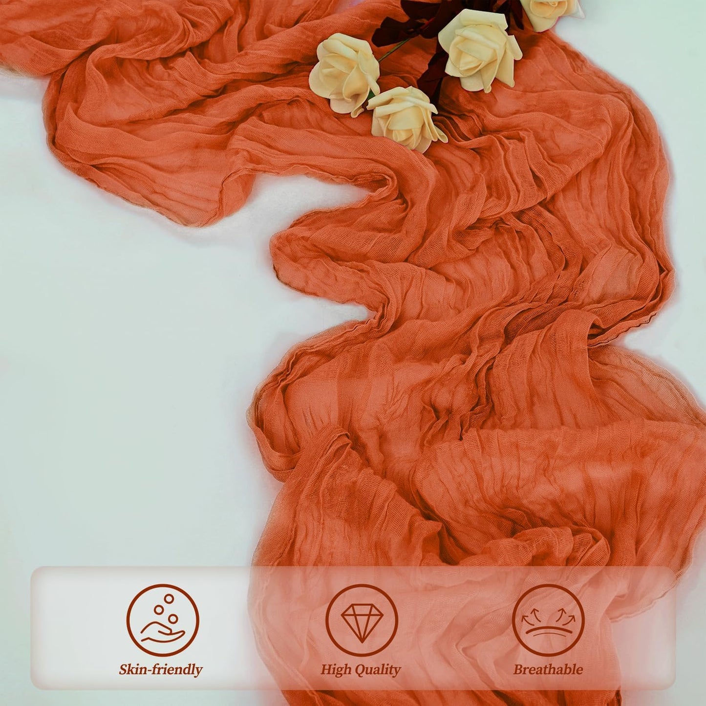 Orange Cheesecloth Table Runner 12 Pack 10FT Boho Fabric Rustic Cheese Cloth Table Runner for Wedding 20 x 120 Inch Long Bridal Shower Baby Shower Gauze Sheer Birthday Party Table Decorations
