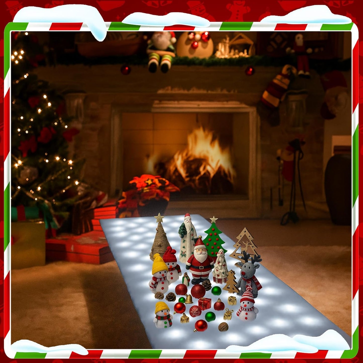 VIHOSE Christmas Snow Blanket with LED Lights String Pre Lit Artificial Fake Snow Blanket Roll Lighted Table Runner for Christmas Tree Village Display Winter Holiday Decor (White Light,94'' X 24'')