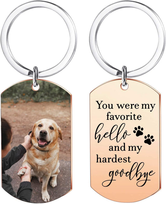Funnylife Personalized Dog Memorial Photo Keychain Stainless Steel Custom Pet Memory Keychain Loss of Dog Sympathy Gifts