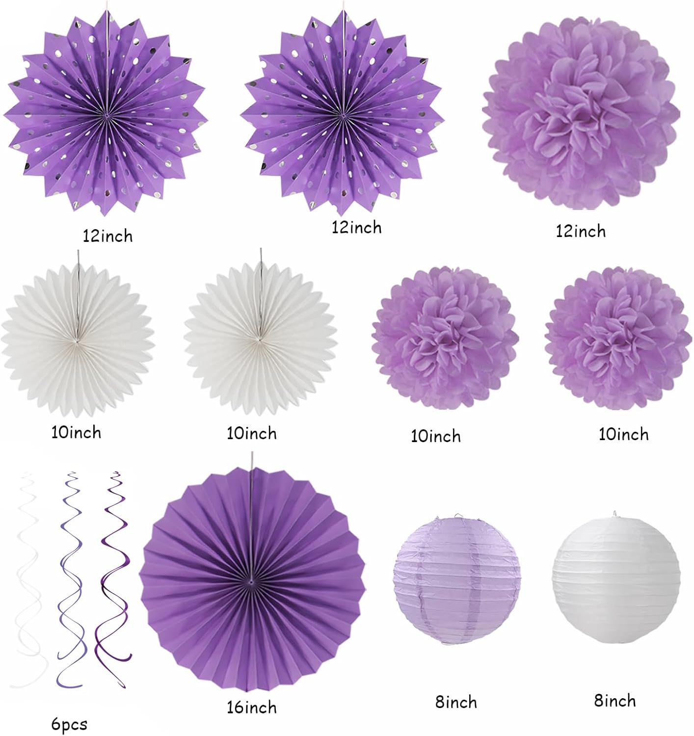 Purple-White Lavender Women-Girl Birthday Party-Decorations - 33pcs Paper Lanterns Fans,Streamers Tassel Garland Banner,Tissue Pom Poms,Baby Bridal Shower Wedding Bachelorette Graduation Decor Hugtmr