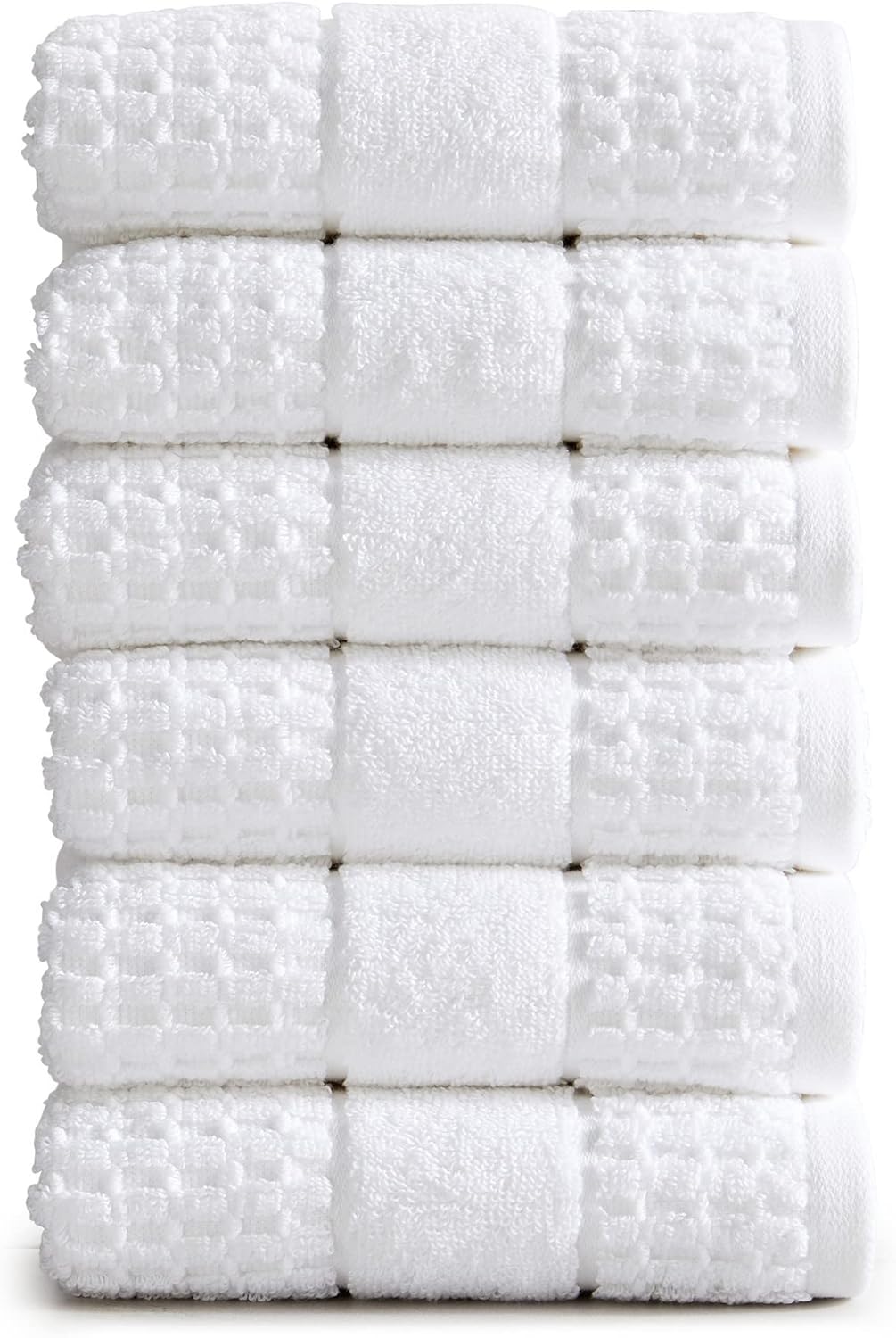 100% Cotton Super Soft Luxury Hand Towel Set | Quick-Dry and Highly Absorbent | Waffle Textured | 550 GSM | Includes 6 Hand Towels | Harper Collection (White)