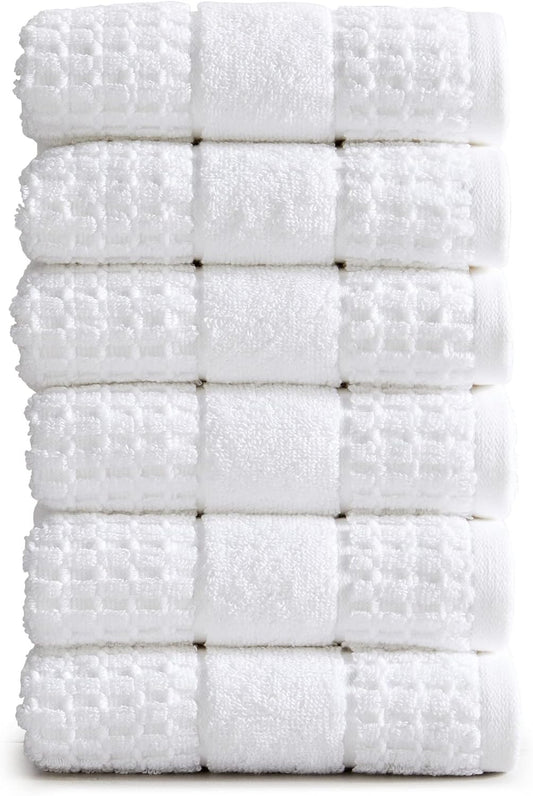 100% Cotton Super Soft Luxury Hand Towel Set | Quick-Dry and Highly Absorbent | Waffle Textured | 550 GSM | Includes 6 Hand Towels | Harper Collection (White)