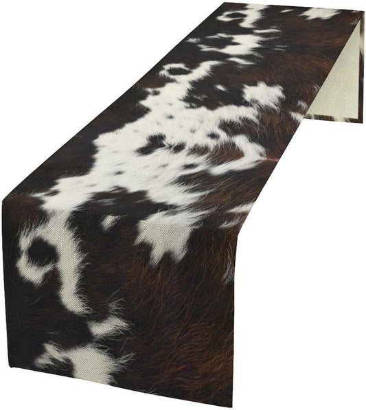 Cow Print Table Runner, Brown Cowhide Print Western Style Table Runner Country Farmhouse Cottage Cow Patten Table Decoration for Home Kitchen Dining, 13x36 Inch