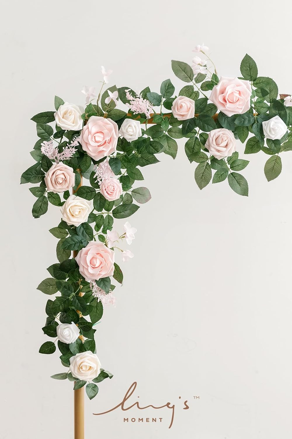 Ling's Moment 5FT Blush Artificial Flower Garland Fake Pink Rose Leaves Floral Garland Arch Flowers Vine for Wedding Party Backdrop Decor Mantel Home Table Centerpieces Wall Decorations