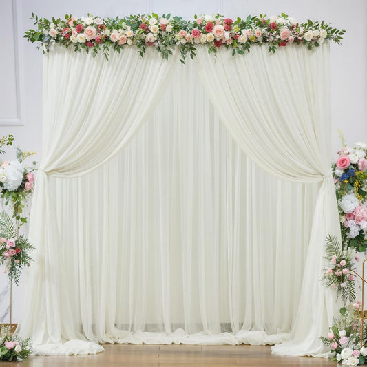 PARTISKY 20ft X 10ft Ivory Tulle Backdrop Curtain for Parites, Sheer Backdrop Curtains Fabric Drapes for Wedding Ceremony Arch Party Stage Decorations