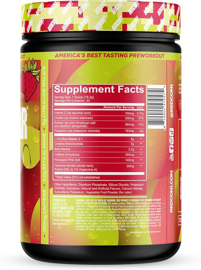 REDCON1 Total War Reloaded Pre Workout Powder, Strawberry Kiwi - Creatine, Beta Alanine + L-Citrulline Malate Keto Friendly for Men & Women with 350mg of Caffeine - Fast Acting (30 Servings)