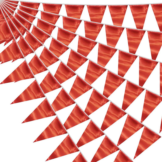 40M/130FT Red Triangle Pennant Banner Flag Metallic Fabric Bunting Garland for Christmas Graduation Wedding Engagement Anniversary Bachelorette Birthday Bridal Shower Valentines Hen Party Supplies