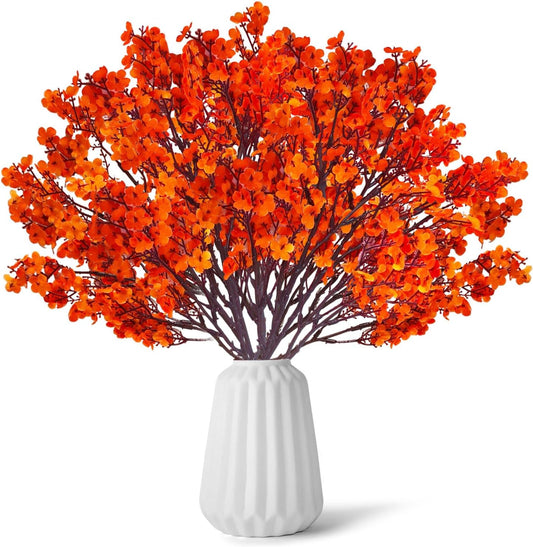 12PCS Fake Fall Flowers Orange Baby Breath Artificial Flowers Real Touch Silk Floral Arrangement Thanksgiving Autumn Table Centerpieces Home Kitchen Decor