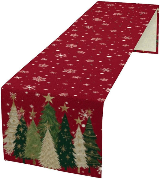 Merry Christmas Table Runner,Red Christmas Tree Snowflake Winter Seasonal Table Cloth Kitchen Dining Table Decoration for Home Party Decor 13x60 Inch