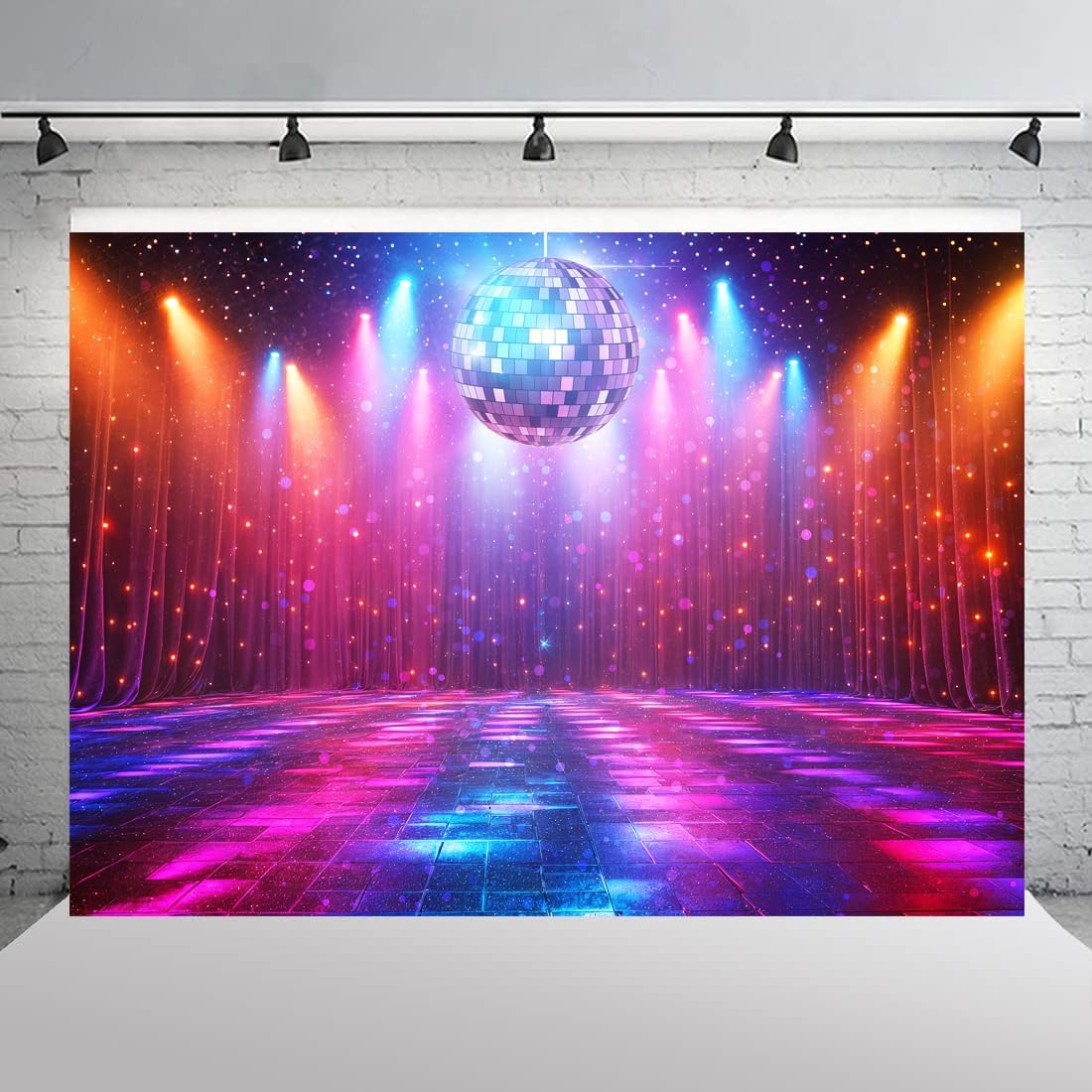 Disco Decorations Backdrop, Retro Glow Party 70s 80s 90s Theme Stage Dance Background Disco Party Decoration, Polyester Banner PartyBackdrop for Birthday Prom Portrait Photo Props 5x3ft