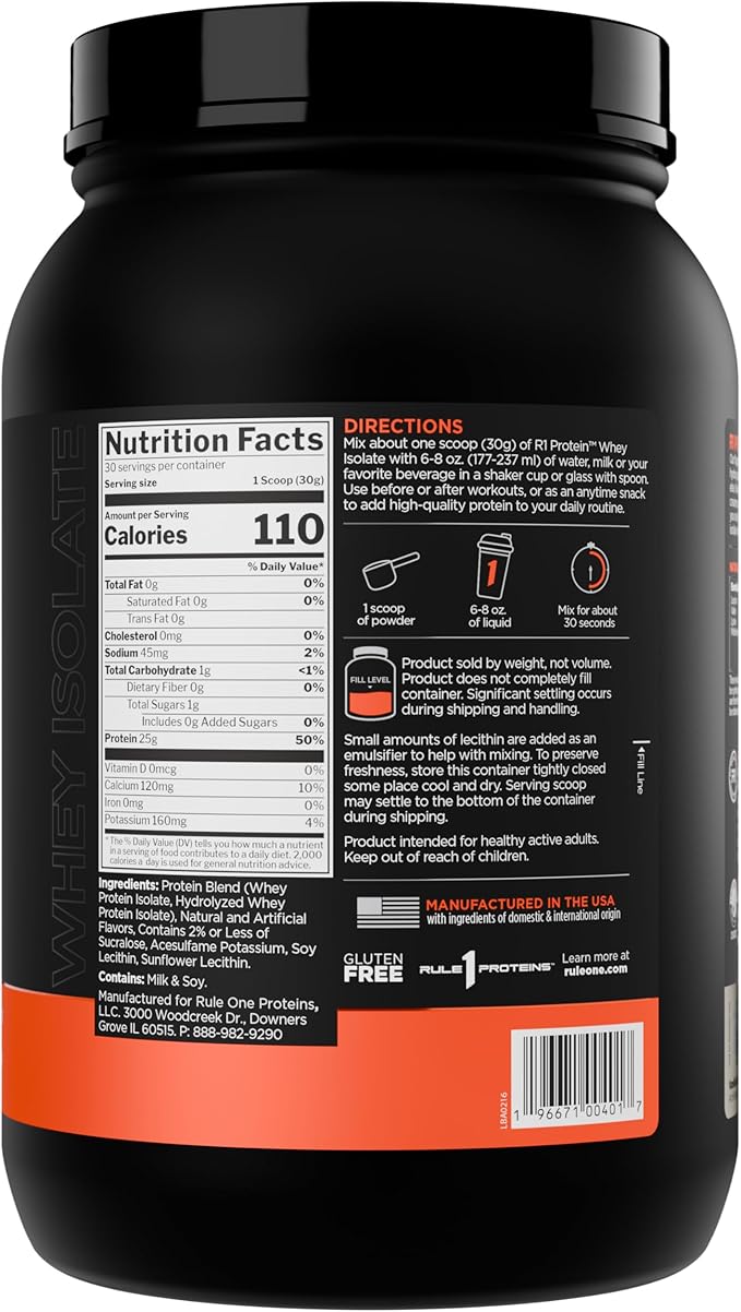 Rule 1 R1 Protein Whey Isolate - with 25g Protein & 6g BCAA Exclusively from Isolated & Hydrolyzed Sources for Workout Recovery (2 Pounds*, Vanilla Créme)