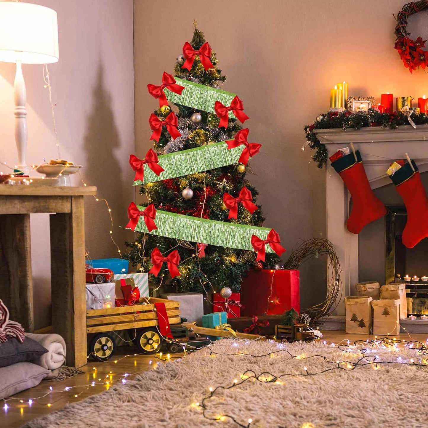 3 Pack 10 Long Light Green Metallic Foil Fringe Garland Wall Hanging Tassle Banner, Mother's Day, Easter, Parade Floats, Birthday, Theme Party, Wedding Party Decorations