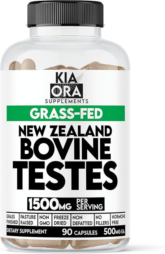 Grass-Fed Bovine 100% Pure Testes Supplement | New Zealand Sourced for Vitality, Hormonal Health & Male Wellness | Pasture Raised, Freeze Dried, Non-GMO, Pure, Raw, Clean. 90ct