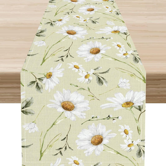 Spring Daisy Table Runner, Farmhouse Seasonal Summer Flower Retro Country Table Center Decor for Home Kitchen Dining Patio Holiday Party Indoor Outdoor Table Decorations, 13"x36" Inch