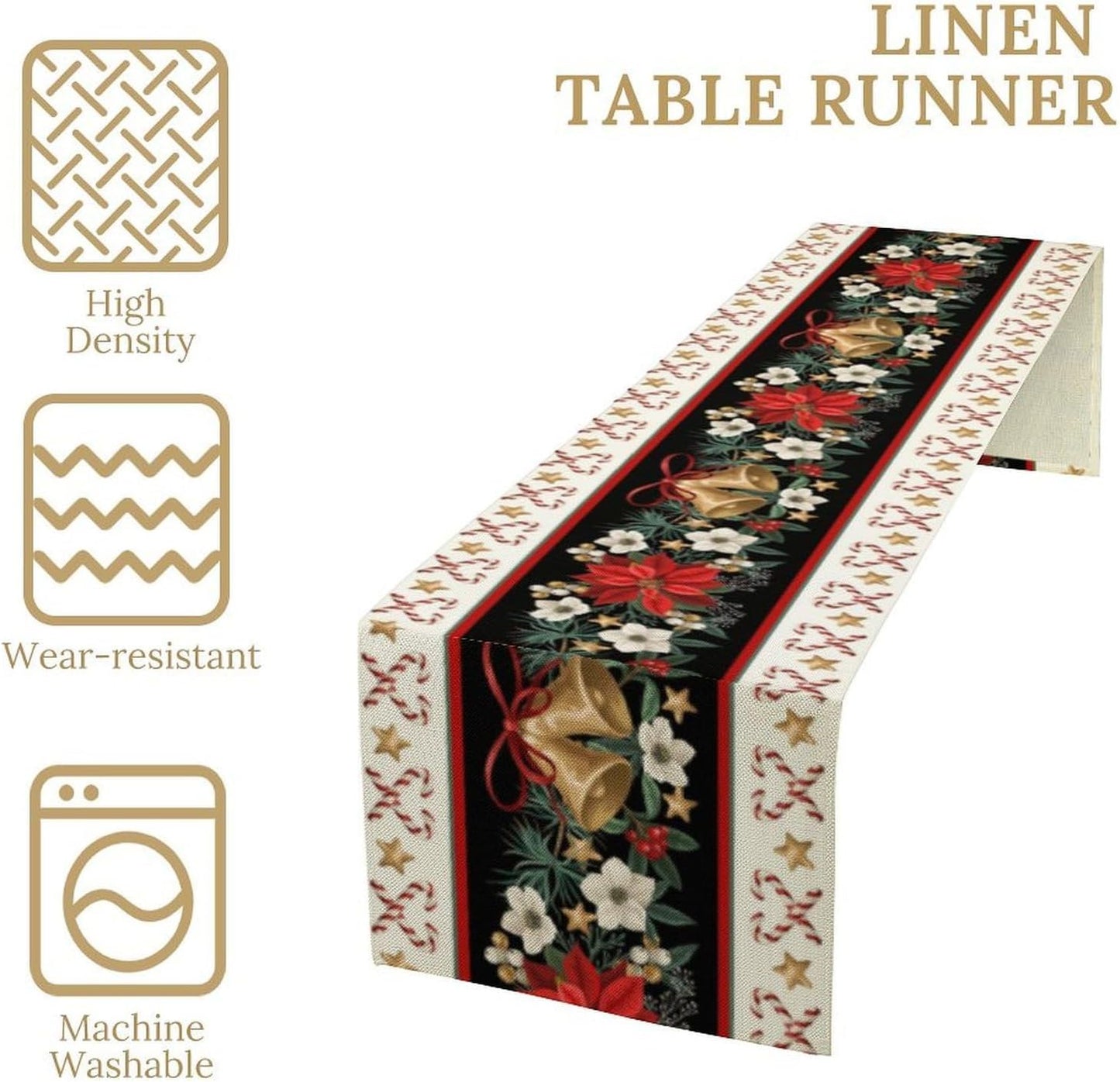 Christmas Table Runner, Xmas Holiday Seasonal Winter Table Cloth Kitchen Dining Table Decoration for Home Party Decor 13x120 Inch