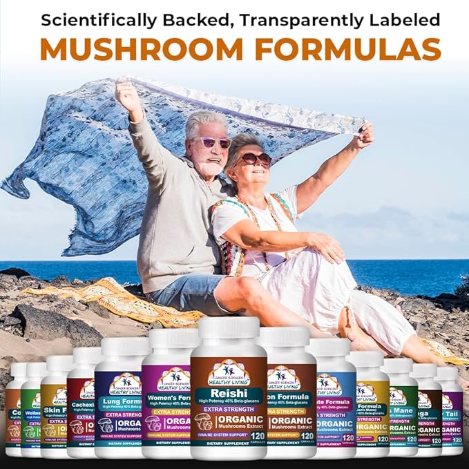 CANCER SCIENCES Reishi Wellness Mushroom Supplement Capsules, USDA Certified Organic Mushrooms Extract, Extra Strength 1,500 mg, High Potency 40% Beta-Glucans, Immune Support, Anti-aging, 120 Capsules