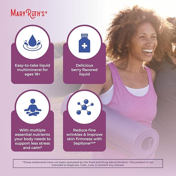 MaryRuth's Liquid Nighttime Liquid Multimineral + Skin Renew | Clinically Shown in Women to Reduce Fine Wrinkle & Improve Skin Firmness | Sepitone | NO Melatonin | Magnesium | Vegan | 15 Servings