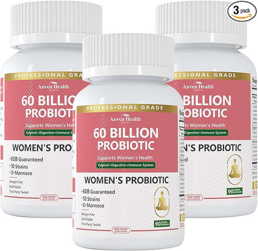 Probiotics for Women Digestive Health - 60 Billion Vaginal Probiotic Organic Prebiotics with Cranberry & D-Mannose for Gut, Urinary, Immune Health, Vegan & Non-GMO | 270 Capsules