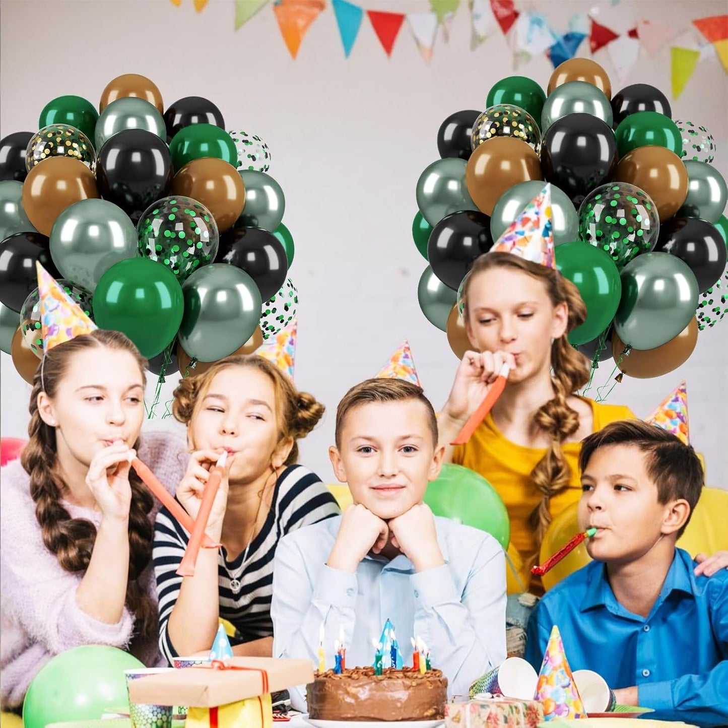 Paready Green and Brown Balloons, 50 Pcs Dark Green Black Confetti Balloon Retro Coffee Metallic Balloons Helium for Boys Camping Game Army Jungle Theme Camo Birthday Baby Shower Party Decorations