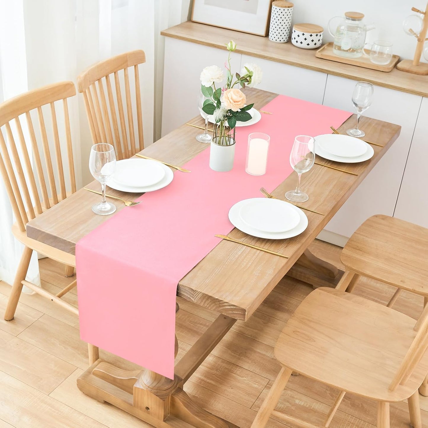 2 Pack Pink Long Table Runner 12 x 108 Inch Solid Color Farmhouse Runners Coffee Table Dresser for Daily Party Home Decoration