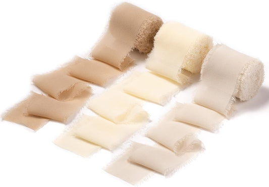 DORIS HOME 2" x21Yd Chiffon Ribbon for Flower Bouquet, Sand & Nude Fabric Ribbon for Gift Wrapping, Handmade Frayed Ribbon for Wedding/Christmas Decorations