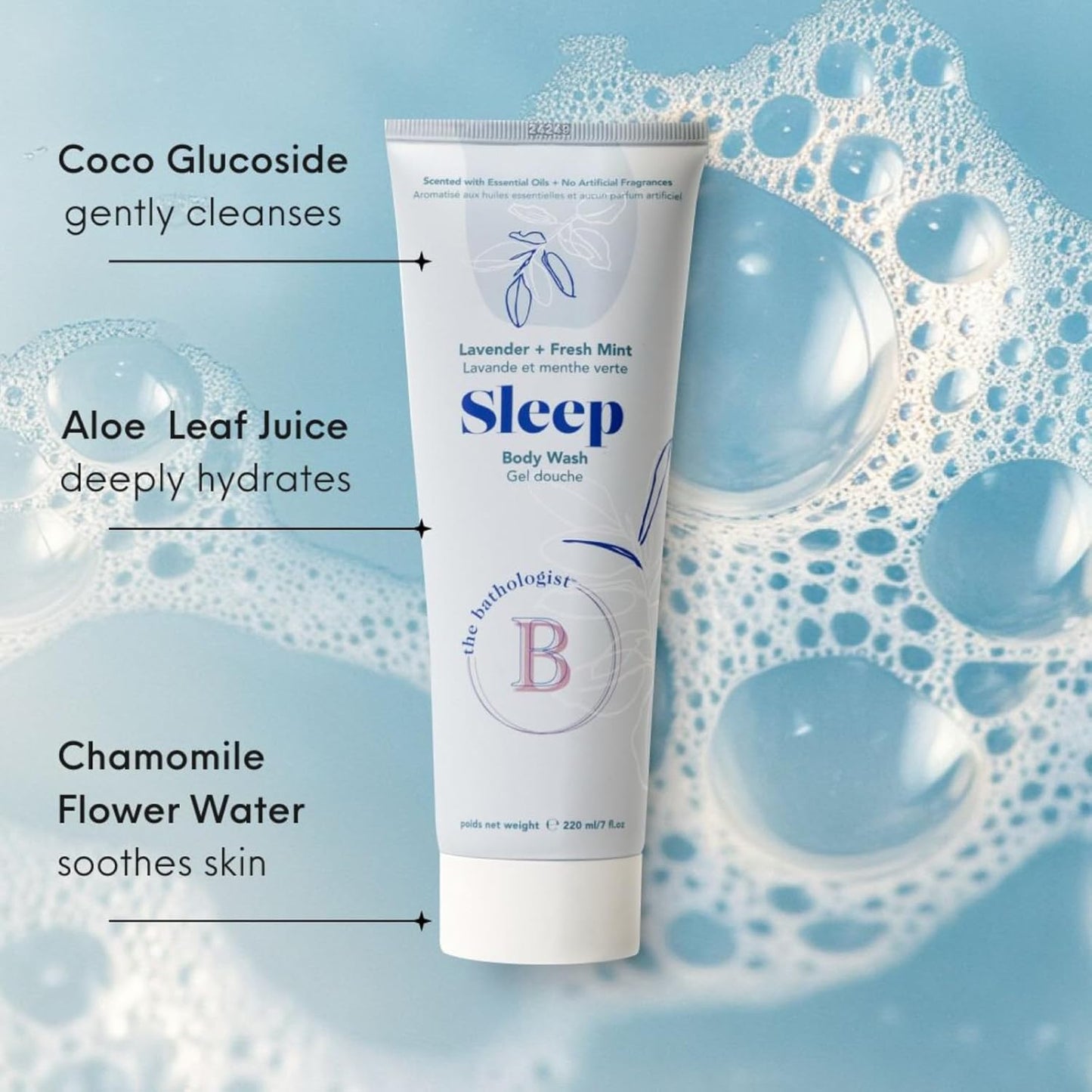 The Bathologist Sleep Creamy Body Wash, Lavender & Mint, Calming Body Cleanser for Evening Self-Care, Hydrating, Gentle Formula for All Skin Types, 7 oz