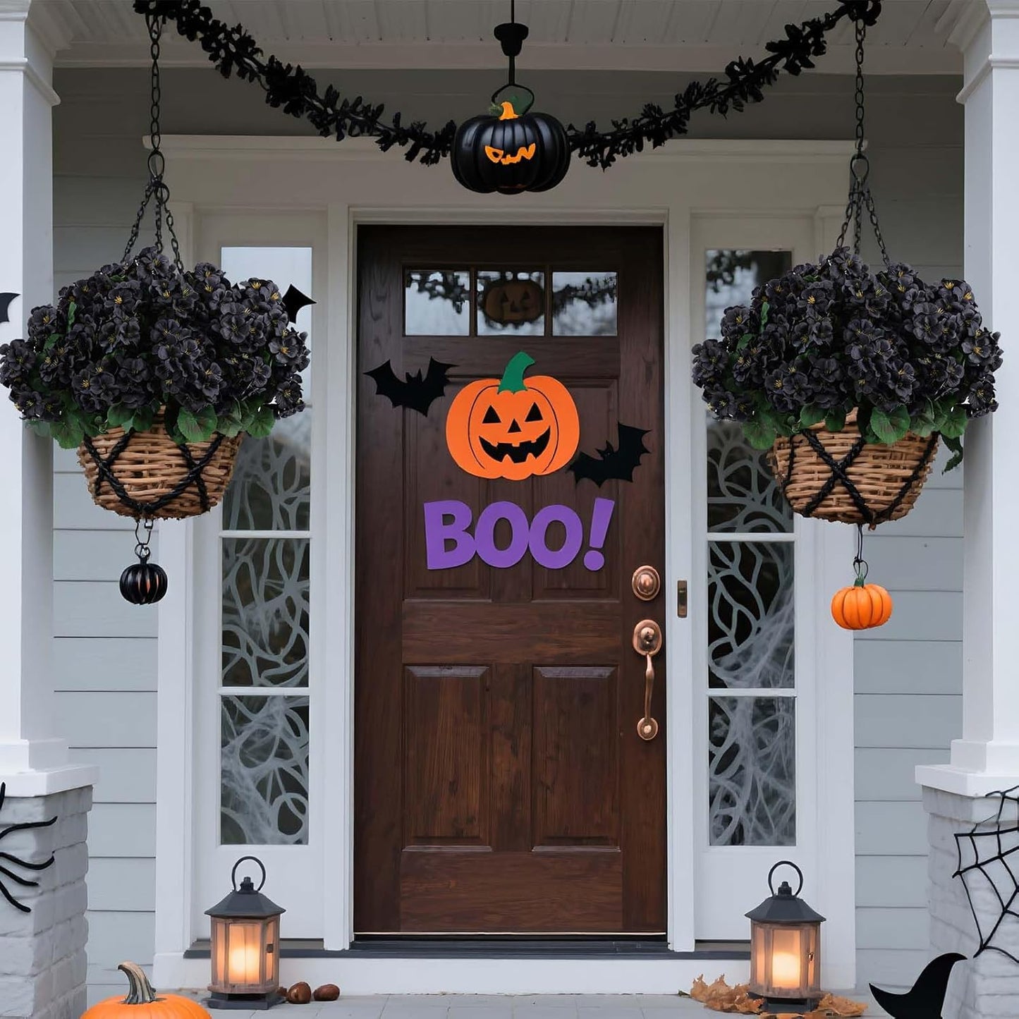 Hananona 6 Pcs Artificial Geranium Flowers for Outdoors Geranium Silk Flowers Outdoor UV Resistant Garden Plants Faux Black Flower for Home Kitchen Halloween Table Centerpieces Decor (6, Black)