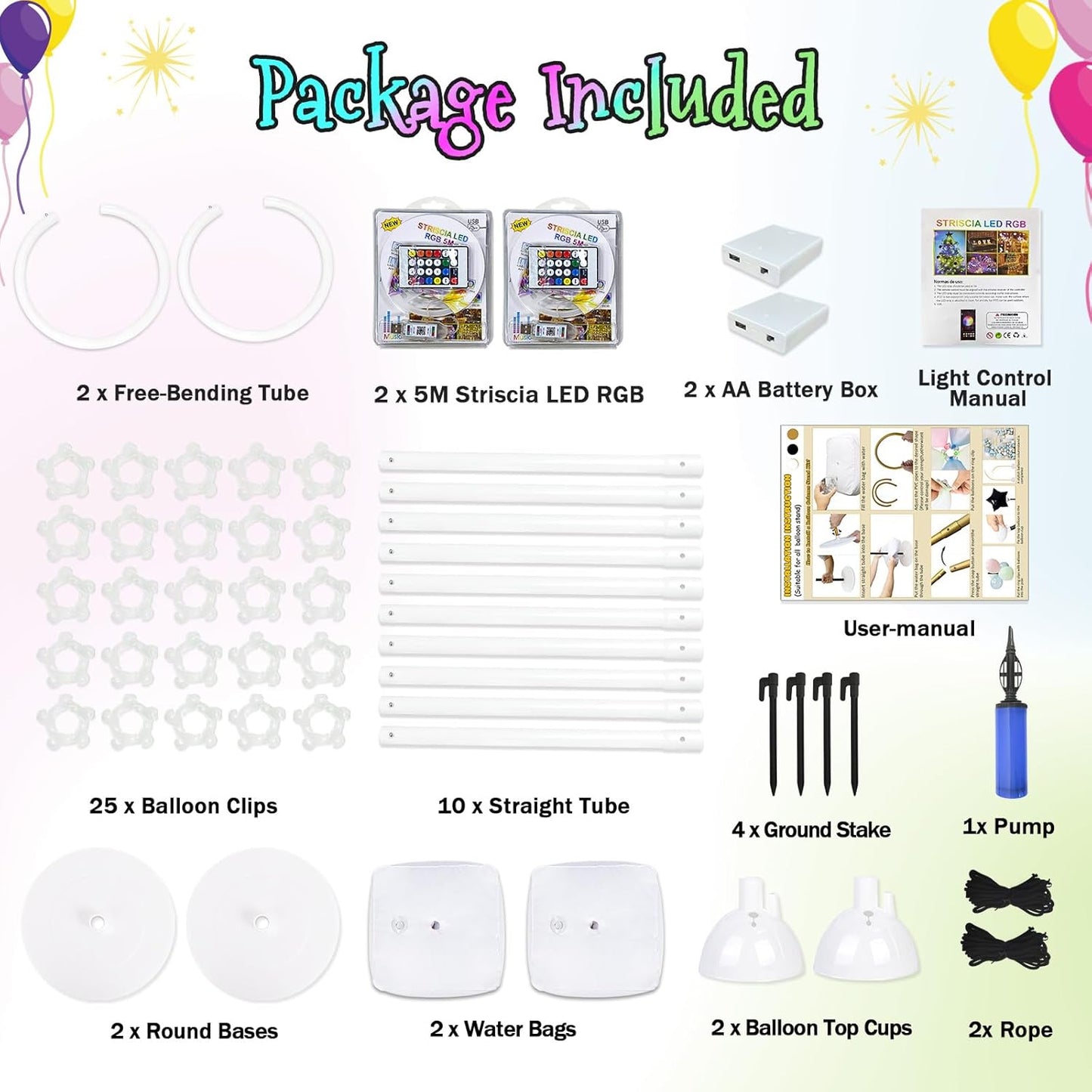 OurWarm 8.2FT & 6FT Lighted Balloon Arch Kit, Free Bending Top Balloon Arch Stand with Base, Half Arch Balloon Stand for Floor Balloon Column Kit for Wedding Birthday Baby Shower Party Decorations