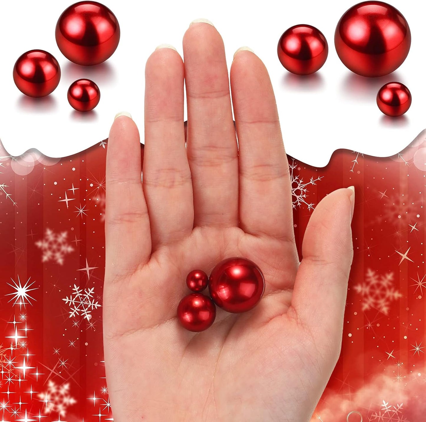 150 Pieces Vase Filler Faux Pearls Vase Makeup Beads No Hole Gloss Bead Mixed Sizes Round Pearl for Home Party Wedding Decor, 8/14/20 mm(Red)