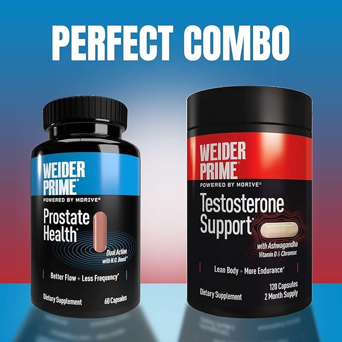 Weider Prime Testosterone Support - Men's Nutrition - Enriched with Vitamins & Minerals - with Ashwagandha, Chromax Chromium, Bioperine & Zinc - Gluten Free - 120 Capsules