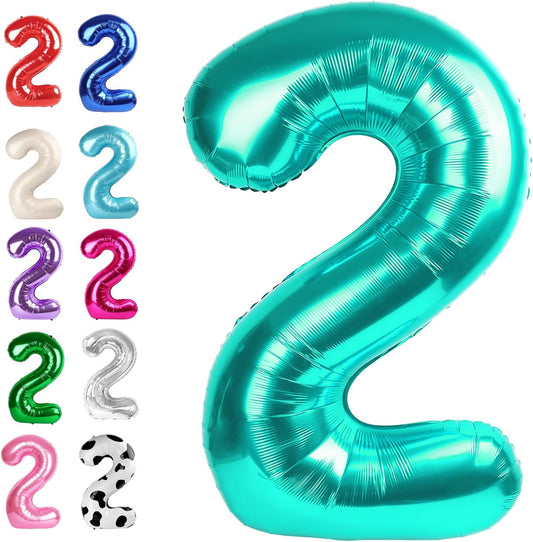Big 40 Inch Teal Blue 2 Number Balloon Birthday Decoration, Teal Blue Number 2 Helium Balloons 12 20 22 23 24 26 28 32 42 Celebration, Boy Girl Baby Anniversary Party Graduations Supplies