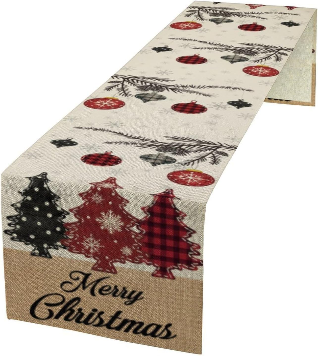 Merry Christmas Table Runner,Winter Xmas Holiday Kitchen Dining Table Decoration for Home Party Decor 13x36 Inch