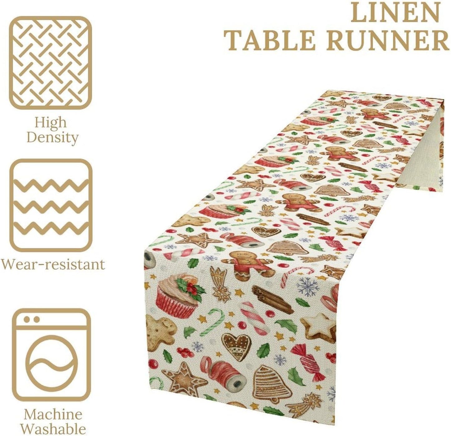 Christmas Table Runner, Christmas Gingerbread New Year Xmas Table Cloth Kitchen Dining Table Decoration for Home Party Decor 13x70 Inch