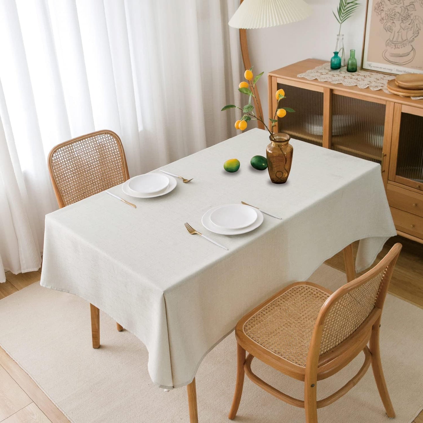 NLMUVW Square White Linen Tablecloth, Small Table Cloth Cover Textured Water Resistant Farmhouse Decorative for Cafe Dining Card Kitchen