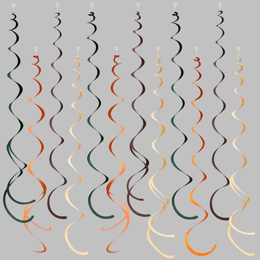 36 Pcs Green Brown Orange Beige Hanging Swirl Decorations Felt Swirl Streamer Spiral Ceiling Garland for Woodland Safari Jungle Wild One Birthday Neutral Baby Shower Party Decorations Supplies