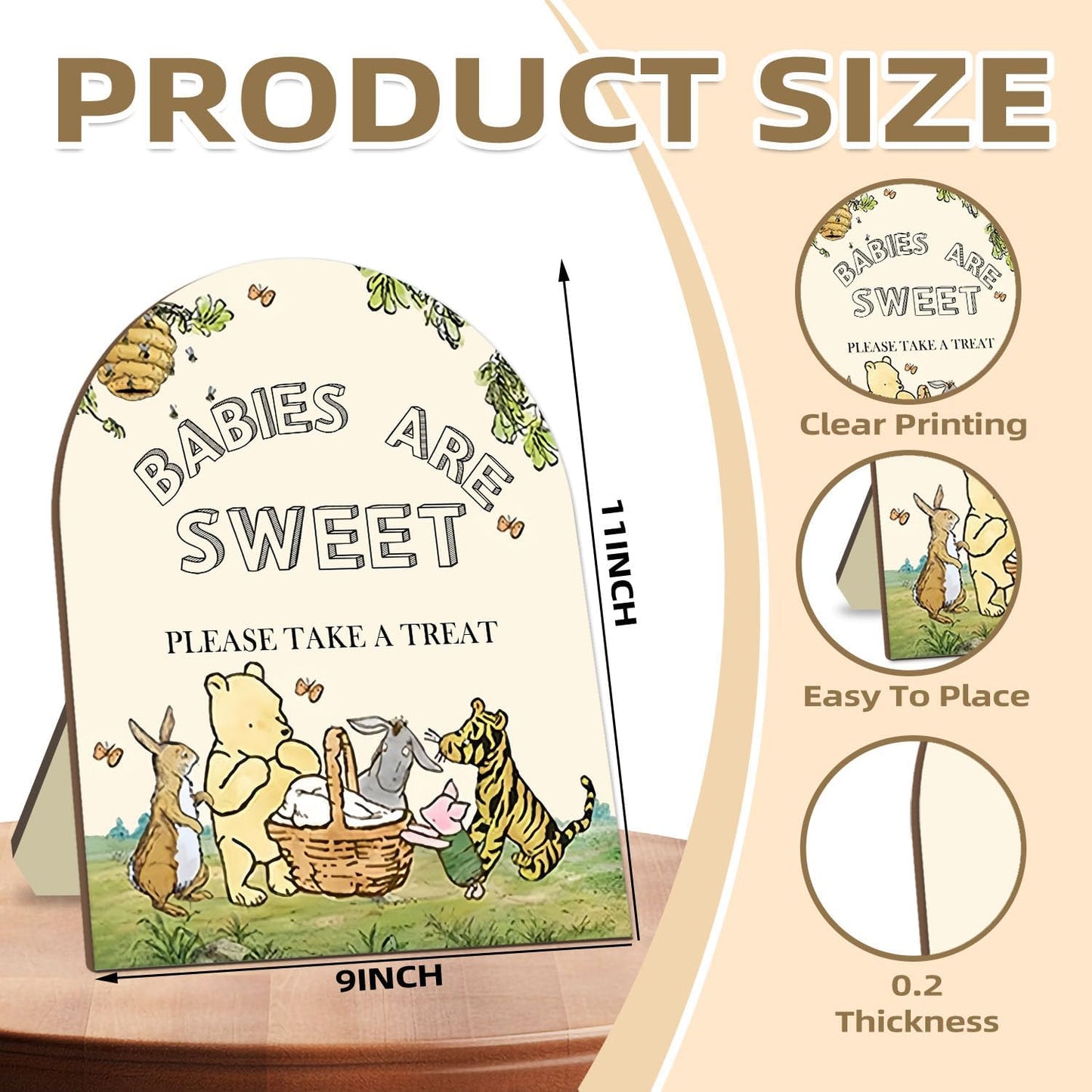 Classic Winnie Baby Shower Welcome Sign, Classic Pooh Babies are Sweet Please Take A Treat Sign, Cute Animals Decor Welcome Sign, Birthday Party Decor Supplies 9 * 11IN