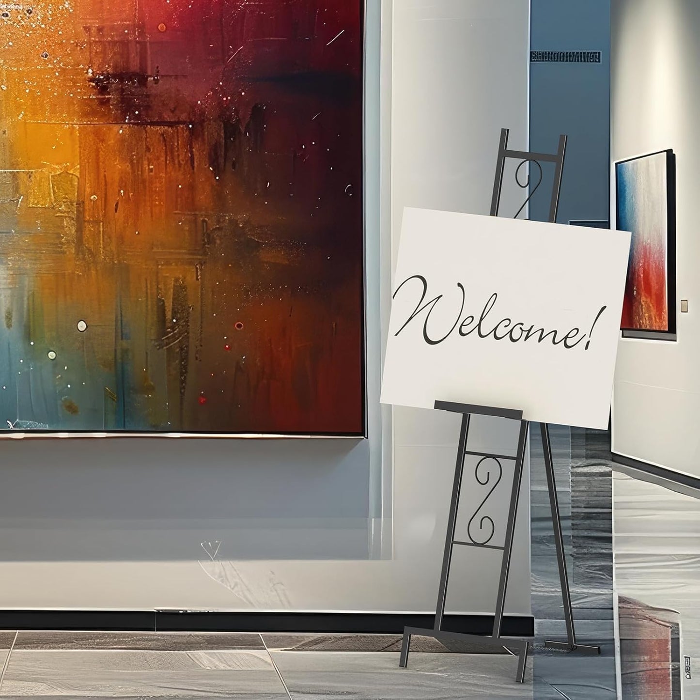 Skcoipsra 2 Pack Black Easel Stand, 3 Tier Adjustable Larger Wedding Welcome Sign Holder, Art Poster Display Stand Free Standing with Chain, 17x17x58 Inch