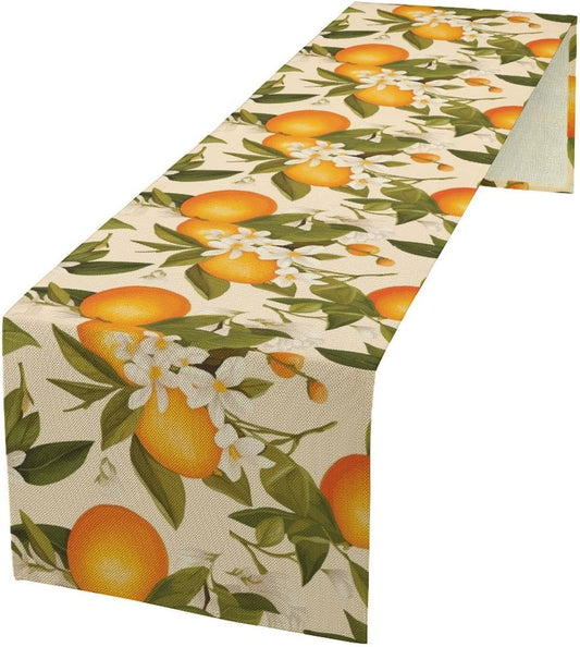 Vintage Orange Table Runner Spring Summer Orange Mandarin Floral Dinner Runner for Farmhouse Party Holiday Home Kitchen Dining Table Decor 13x36