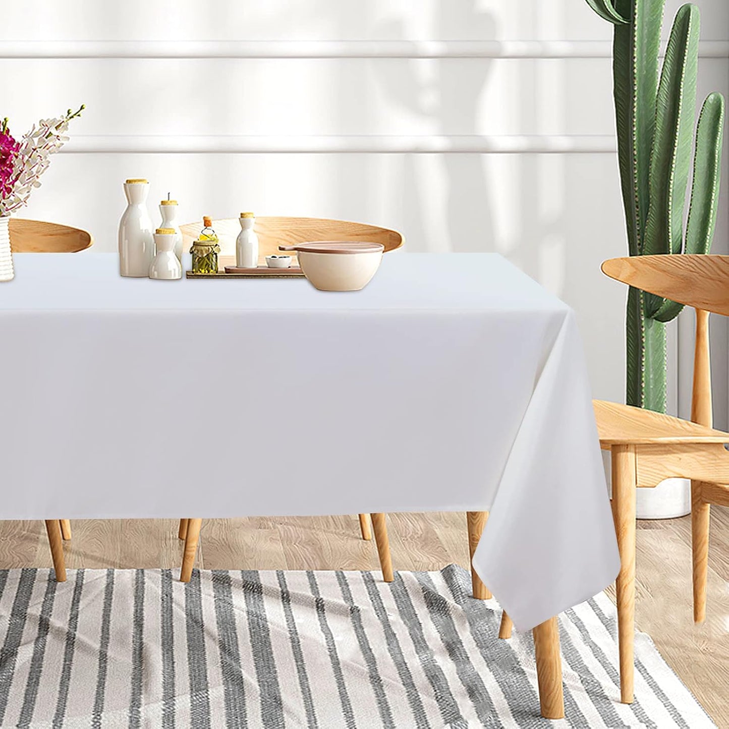 sancua 10 Pack White Tablecloth 60 x 120 Inch, Rectangle Table Cloth for 8 Feet Tables - Stain and Wrinkle Resistant Washable Polyester Table Cover for Dining Tables, Buffet Parties and Camping