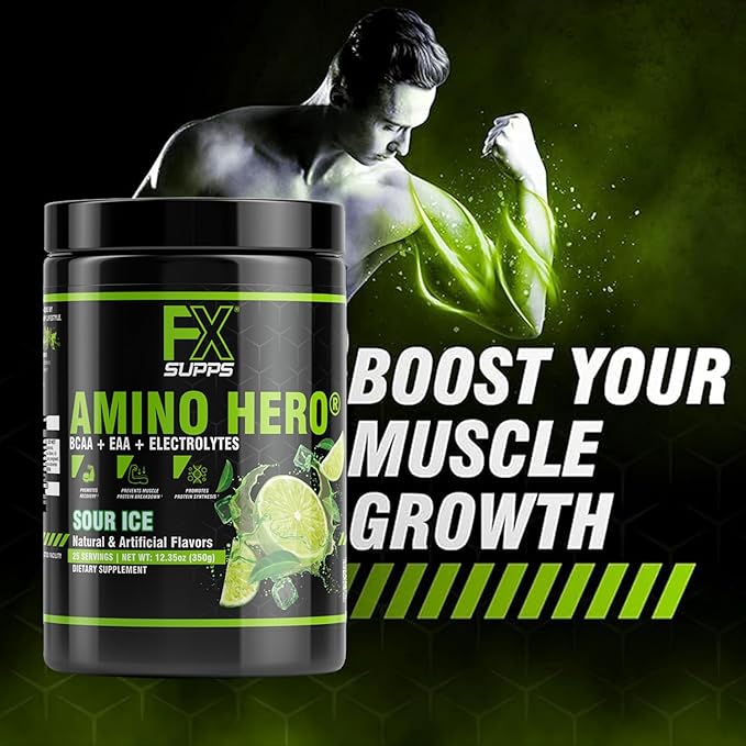 FXSUPPS Amino Hero Sour Ice Flavor (50 Servings) | Post-Workout Recovery Drink for Men and Women | Energy Powder Mix with BCAA, EAA, and Electrolytes | Promotes Endurance and Healthy Muscles - 2 Pack