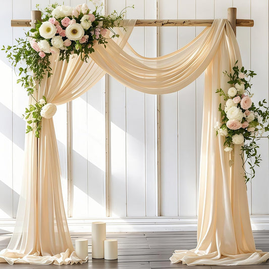Wedding Arch Draping Fabric 1 Panel 30'' x 18FT Champagne Sheer Chiffon Arch Drapery for Bridal Shower Backdrop Outdoor Party Arches Church Ceremony Decoration