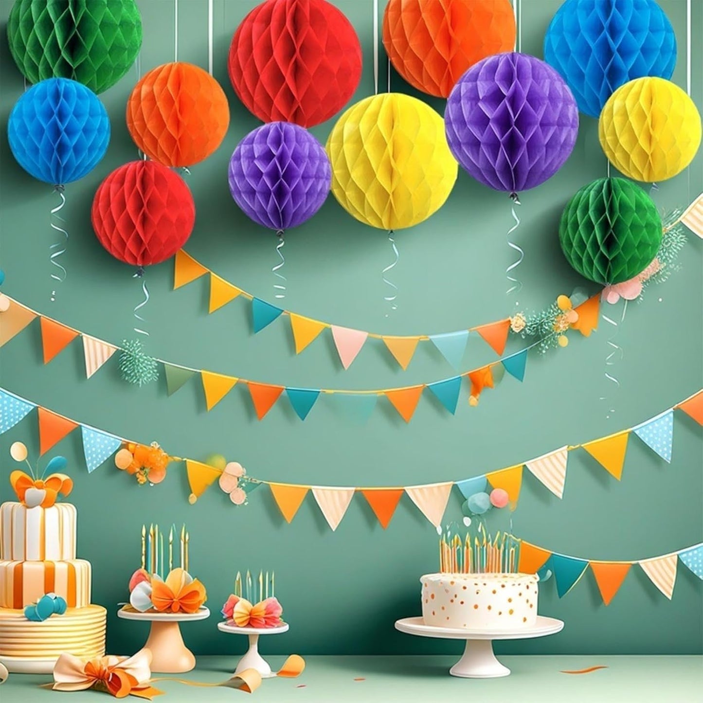 Rainbow Paper Honeycomb Balls,12 Pack Colourful Hanging Tissue Pom Poms for Birthdays,Weddings,Fiesta,Home Party Decoration