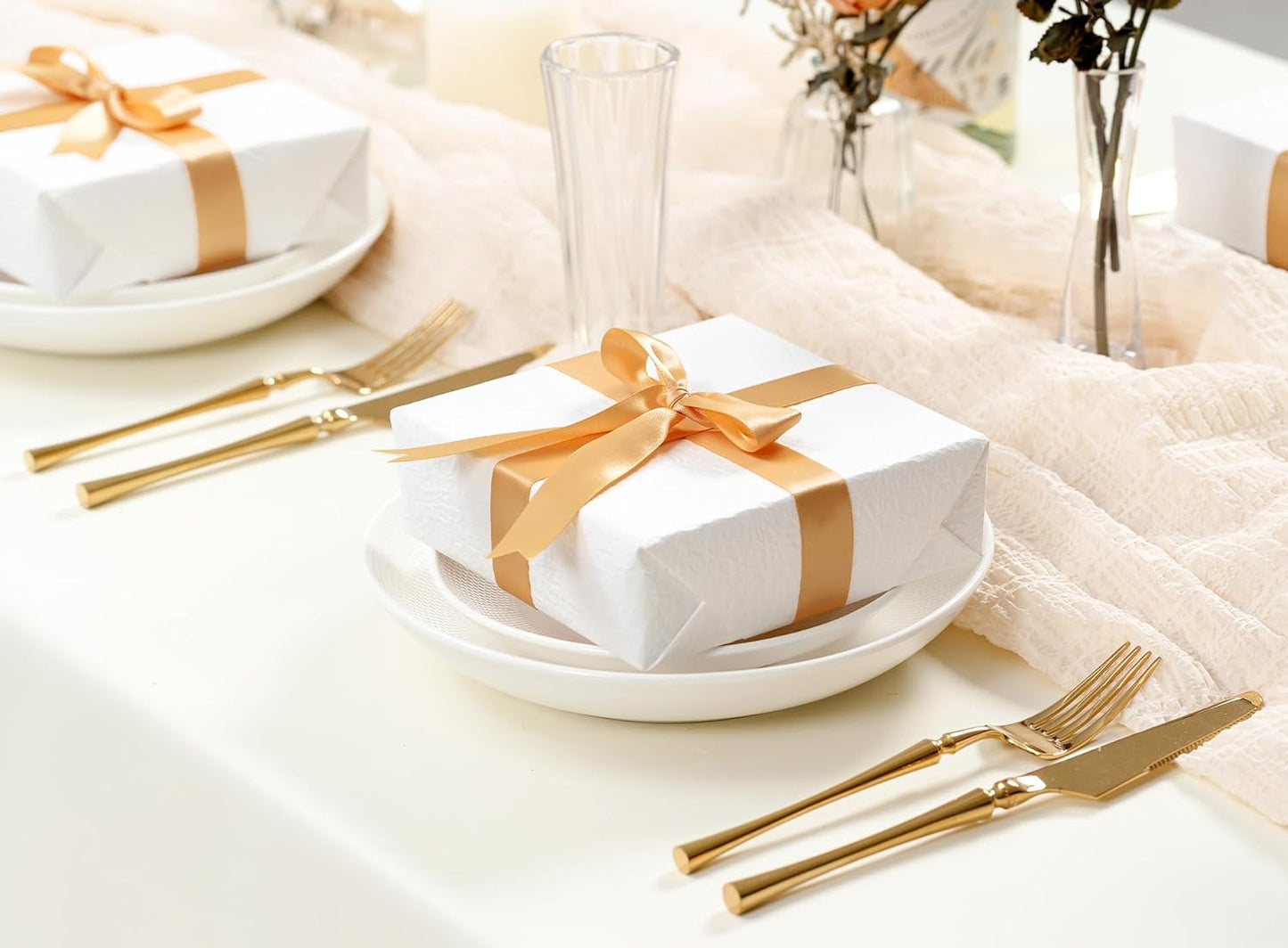 Champagne Satin Ribbon 7/8 Inch 50 Yards Double-Faced Polyester Ribbons for Hair Bows Gift Wrapping Crafts Floral Bouquet Wedding Invitations