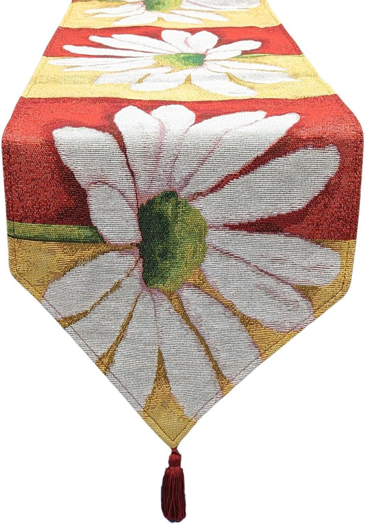Tache Floral Colorful Yellow Red White Decorative Spring Daisy Flower Loves Me Not Woven Tapestry Long Kitchen Dining Table Runner 13x90