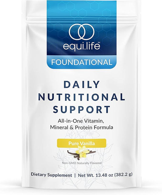 Equilife Daily Nutritional Support, All-in-One Multivitamin Meal Replacement, Pure Vanilla Flavor, 15G Plant Protein, Supports Overall Wellness Including Energy, Digestion, & Skin, 14 Servings