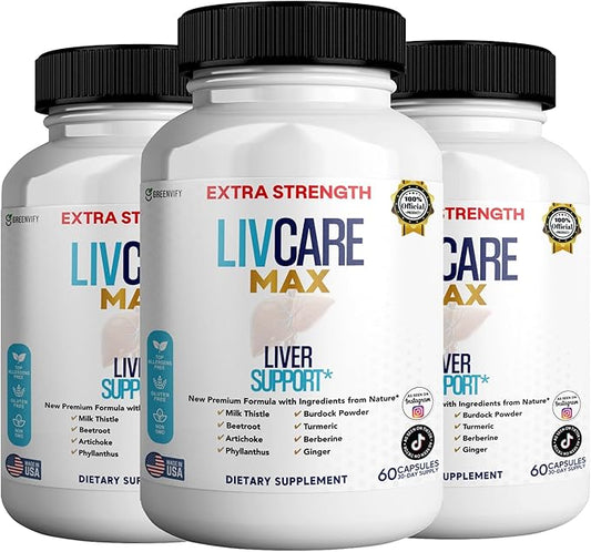 Livcare Max Liver Support Supplement, Extra Strength, 60 Veggie Capsules, 30 Day Supply with Milk Thistle, Beetroot, Artichoke (3)